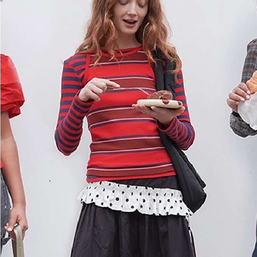 Women’s Red Striped Long-Sleeve Top